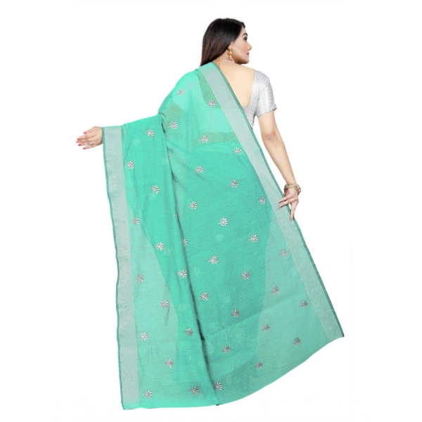 Women's Cotton Silk Embroidered Saree With Unstitched Blouse 5.5Mtr (Light Green) - Light Green