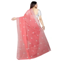 Women's Cotton Silk Embroidered Saree With Unstitched Blouse 5.5Mtr (Pink) - Pink