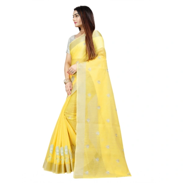 Women's Cotton Silk Embroidered Saree With Unstitched Blouse 5.5Mtr (Yellow) - Yellow