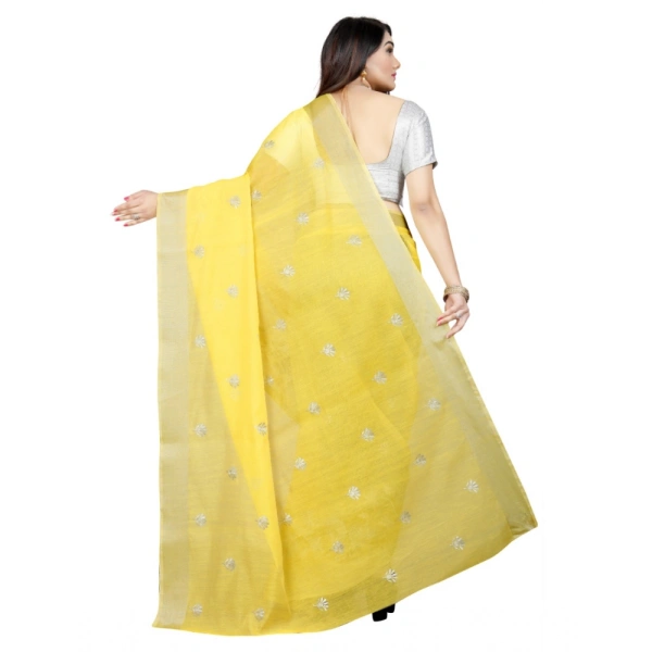 Women's Cotton Silk Embroidered Saree With Unstitched Blouse 5.5Mtr (Yellow) - Yellow