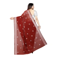 Women's Cotton Silk Embroidered Saree With Unstitched Blouse 5.5Mtr (Maroon) - Maroon