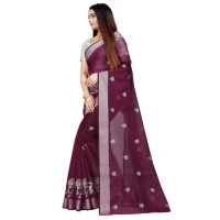 Women's Cotton Silk Embroidered Saree With Unstitched Blouse 5.5Mtr (Purple) - Purple