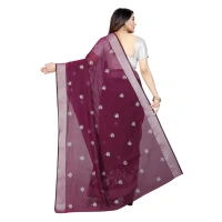 Women's Cotton Silk Embroidered Saree With Unstitched Blouse 5.5Mtr (Purple) - Purple