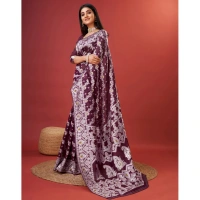 Generic Women's Cotton Silk Printed Saree With Unstitched Blouse 5.5Mtr (Purple) - Purple