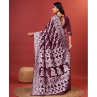 Generic Women's Cotton Silk Printed Saree With Unstitched Blouse 5.5Mtr (Purple) - Purple