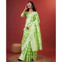 Generic Women's Cotton Silk Printed Saree With Unstitched Blouse 5.5Mtr (Light Green) - Light Green