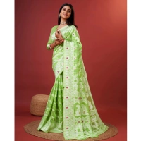 Generic Women's Cotton Silk Printed Saree With Unstitched Blouse 5.5Mtr (Light Green) - Light Green