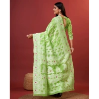 Generic Women's Cotton Silk Printed Saree With Unstitched Blouse 5.5Mtr (Light Green) - Light Green