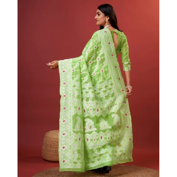 Generic Women's Cotton Silk Printed Saree With Unstitched Blouse 5.5Mtr (Light Green) - Light Green