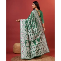Generic Women's Cotton Silk Printed Saree With Unstitched Blouse 5.5Mtr (Green) - Green