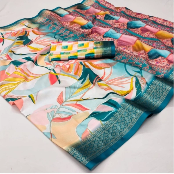 Generic Women's Cotton Silk Printed Saree With Unstitched Blouse 5.5Mtr (Multicolor) - Multicolor