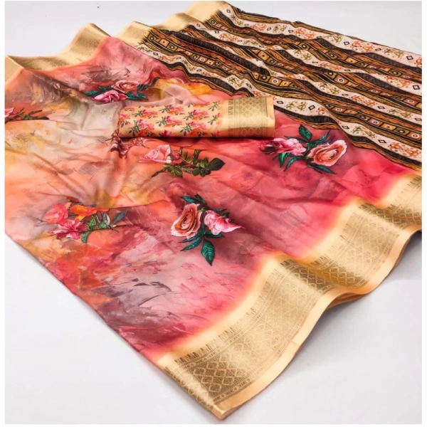Generic Women's Cotton Silk Printed Saree With Unstitched Blouse 5.5Mtr (Multicolor) - Multicolor