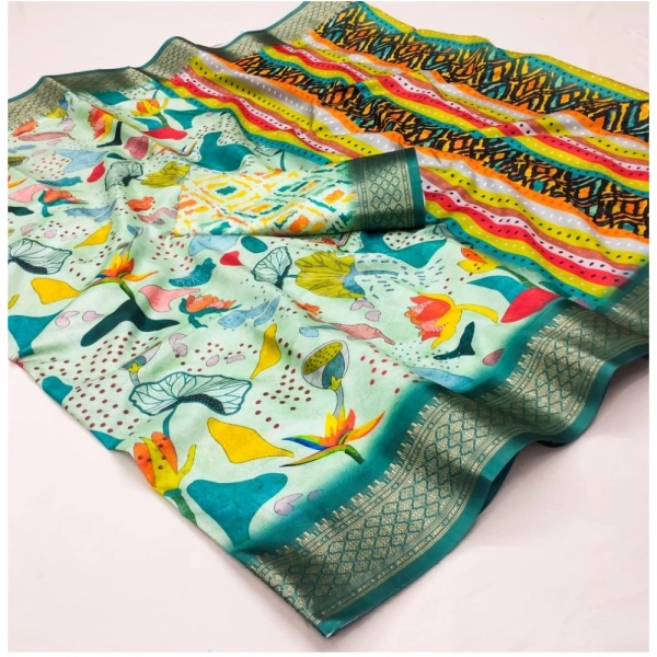 Generic Women's Cotton Silk Printed Saree With Unstitched Blouse 5.5Mtr (Multicolor) - Multicolor