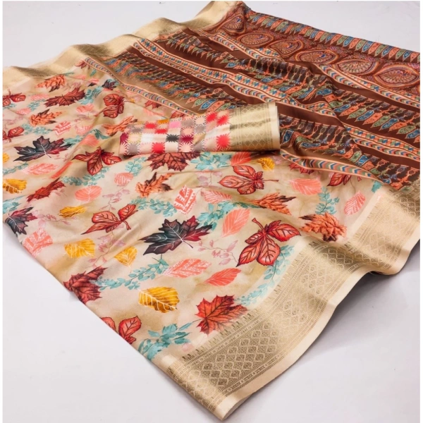 Generic Women's Cotton Silk Printed Saree With Unstitched Blouse 5.5Mtr (Multicolor) - Multicolor