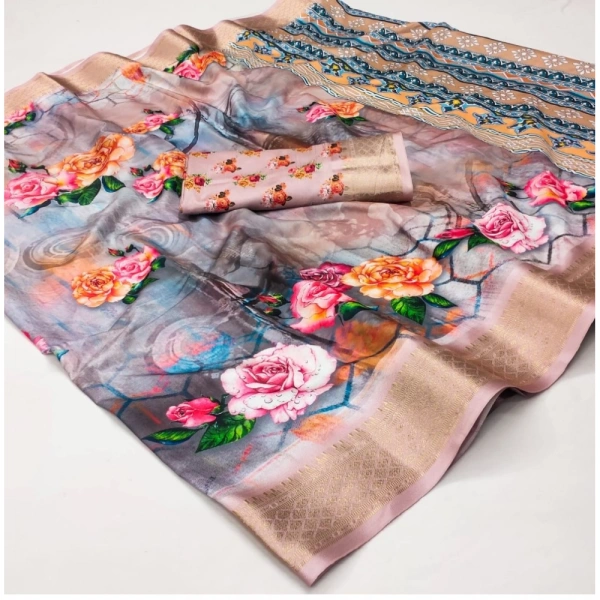Generic Women's Cotton Silk Printed Saree With Unstitched Blouse 5.5Mtr (Multicolor) - Multicolor