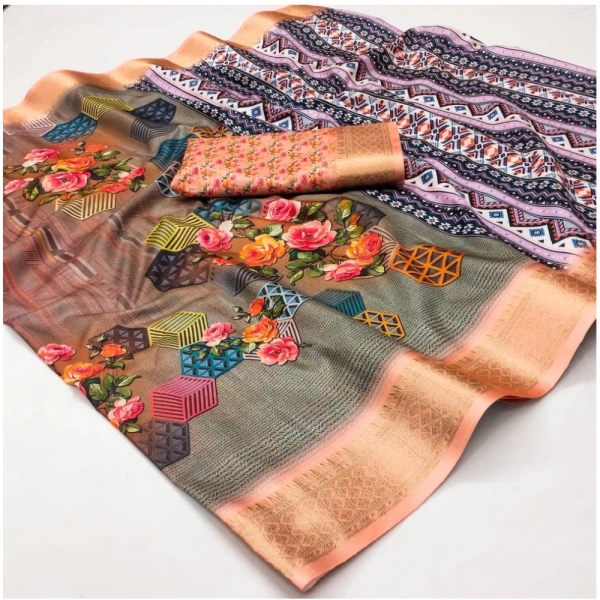 Generic Women's Cotton Silk Printed Saree With Unstitched Blouse 5.5Mtr (Multicolor) - Multicolor