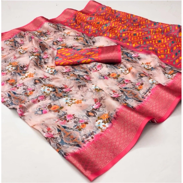 Generic Women's Cotton Silk Printed Saree With Unstitched Blouse 5.5Mtr (Multicolor) - Multicolor
