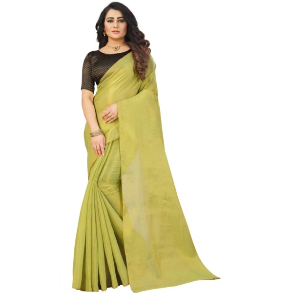 Women's Cotton Silk Self Design Saree With Unstitched Blouse 5.5Mtr (Light Green) - Light Green