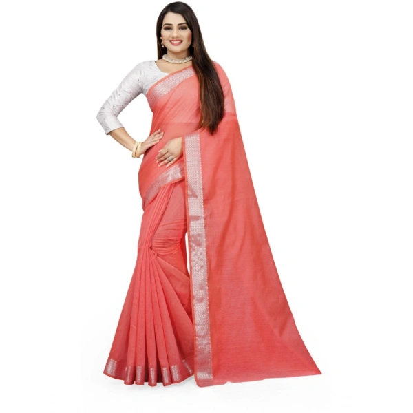 Women's Cotton Silk Self Design Saree With Unstitched Blouse 5.5Mtr (Orange) - Orange