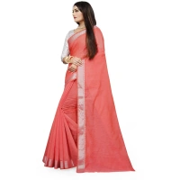 Women's Cotton Silk Self Design Saree With Unstitched Blouse 5.5Mtr (Orange) - Orange