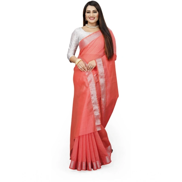 Women's Cotton Silk Self Design Saree With Unstitched Blouse 5.5Mtr (Orange) - Orange