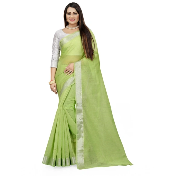 Women's Cotton Silk Self Design Saree With Unstitched Blouse 5.5Mtr (Green) - Green