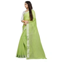 Women's Cotton Silk Self Design Saree With Unstitched Blouse 5.5Mtr (Green) - Green