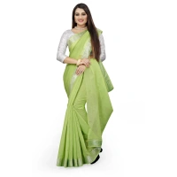 Women's Cotton Silk Self Design Saree With Unstitched Blouse 5.5Mtr (Green) - Green