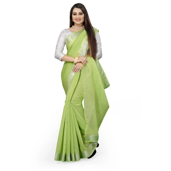 Women's Cotton Silk Self Design Saree With Unstitched Blouse 5.5Mtr (Green) - Green