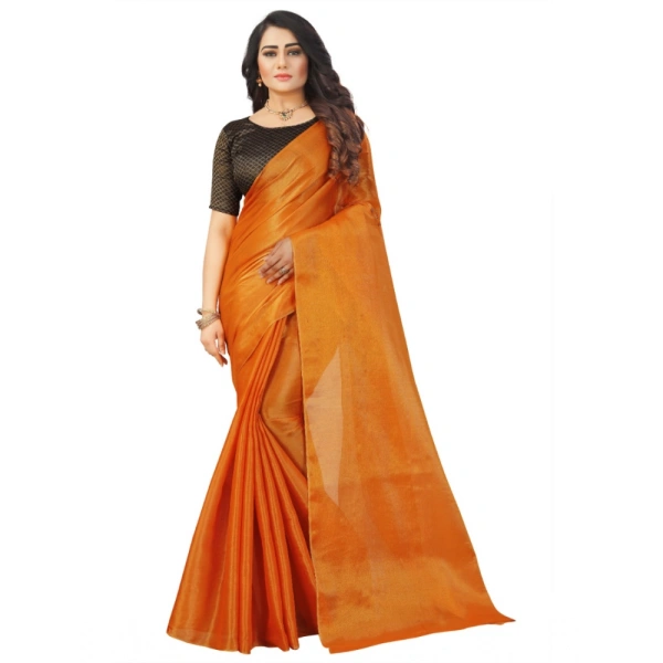 Women's Cotton Silk Self Design Saree With Unstitched Blouse 5.5Mtr (Orange) - Orange