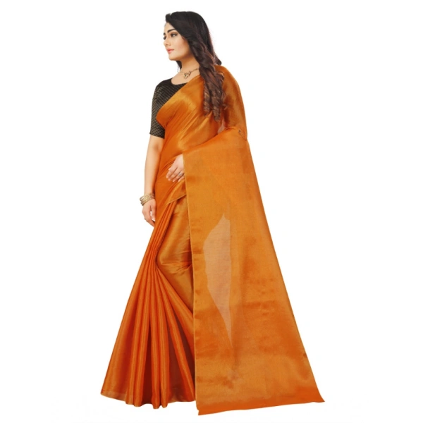 Women's Cotton Silk Self Design Saree With Unstitched Blouse 5.5Mtr (Orange) - Orange