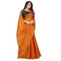 Women's Cotton Silk Self Design Saree With Unstitched Blouse 5.5Mtr (Orange) - Orange