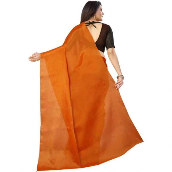 Women's Cotton Silk Self Design Saree With Unstitched Blouse 5.5Mtr (Orange) - Orange