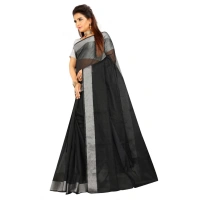 Women's Cotton Silk Self Design Saree With Unstitched Blouse 5.5Mtr (Black) - Black