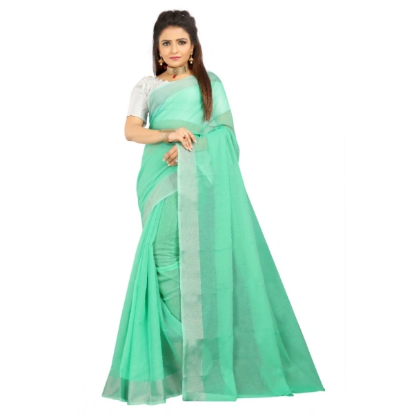 Women's Cotton Silk Self Design Saree With Unstitched Blouse 5.5Mtr (Green) - Green