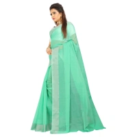 Women's Cotton Silk Self Design Saree With Unstitched Blouse 5.5Mtr (Green) - Green