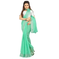 Women's Cotton Silk Self Design Saree With Unstitched Blouse 5.5Mtr (Green) - Green