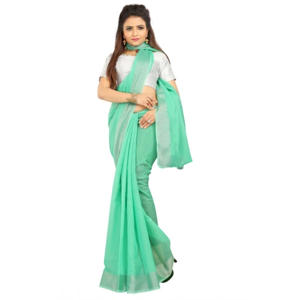 Women's Cotton Silk Self Design Saree With Unstitched Blouse 5.5Mtr (Green) - Green