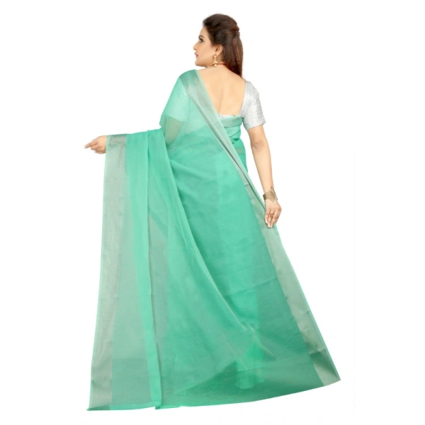 Women's Cotton Silk Self Design Saree With Unstitched Blouse 5.5Mtr (Green) - Green
