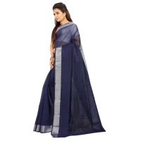 Women's Cotton Silk Self Design Saree With Unstitched Blouse 5.5Mtr (Blue) - Blue