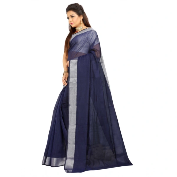 Women's Cotton Silk Self Design Saree With Unstitched Blouse 5.5Mtr (Blue) - Blue