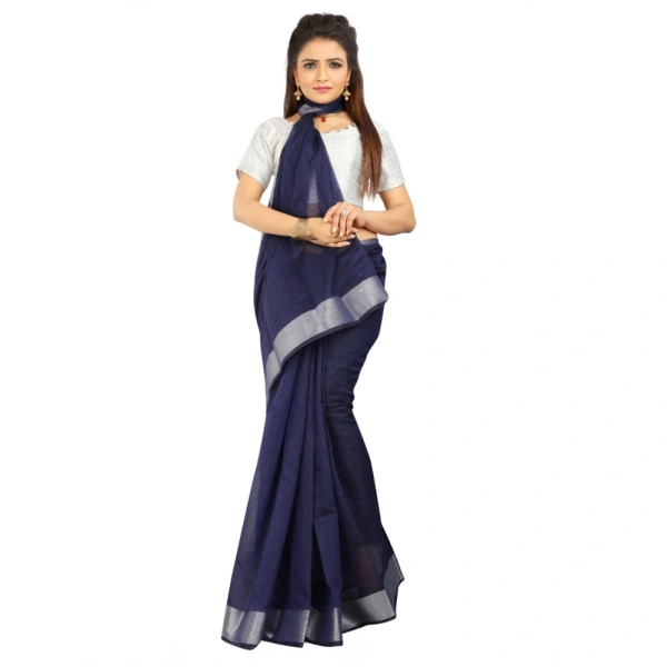 Women's Cotton Silk Self Design Saree With Unstitched Blouse 5.5Mtr (Blue) - Blue