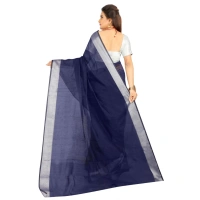 Women's Cotton Silk Self Design Saree With Unstitched Blouse 5.5Mtr (Blue) - Blue