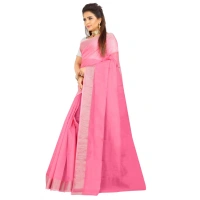 Women's Cotton Silk Self Design Saree With Unstitched Blouse 5.5Mtr (Pink) - Pink