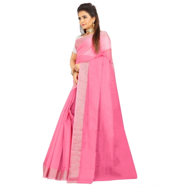 Women's Cotton Silk Self Design Saree With Unstitched Blouse 5.5Mtr (Pink) - Pink