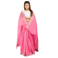 Women's Cotton Silk Self Design Saree With Unstitched Blouse 5.5Mtr (Pink) - Pink