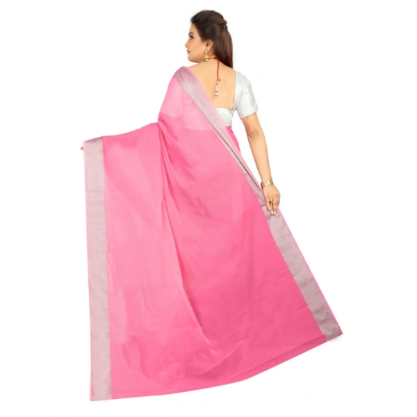 Women's Cotton Silk Self Design Saree With Unstitched Blouse 5.5Mtr (Pink) - Pink
