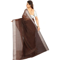 Women's Cotton Silk Self Design Saree With Unstitched Blouse 5.5Mtr (Brown) - Brown