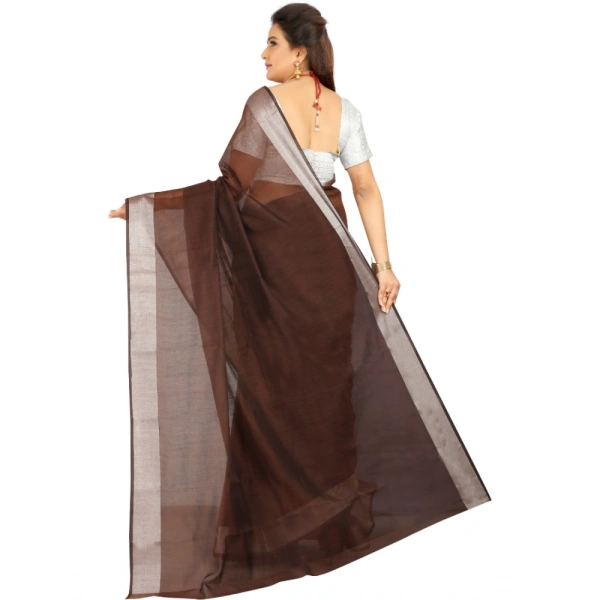 Women's Cotton Silk Self Design Saree With Unstitched Blouse 5.5Mtr (Brown) - Brown