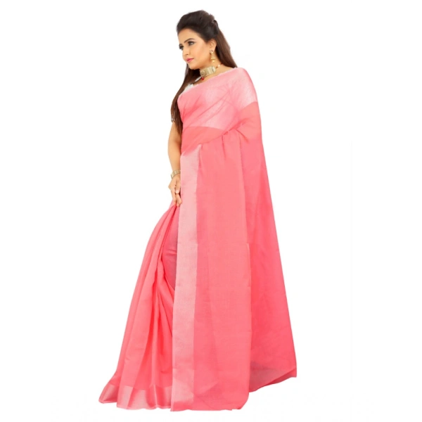 Women's Cotton Silk Self Design Saree With Unstitched Blouse 5.5Mtr (Pink) - Pink